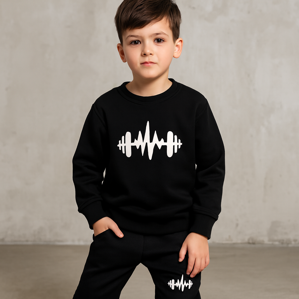 Black Batman Printed Fleece Winter Kids Tracksuit for boys and girls